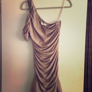 Tan One Shoulder Fitted Dress
